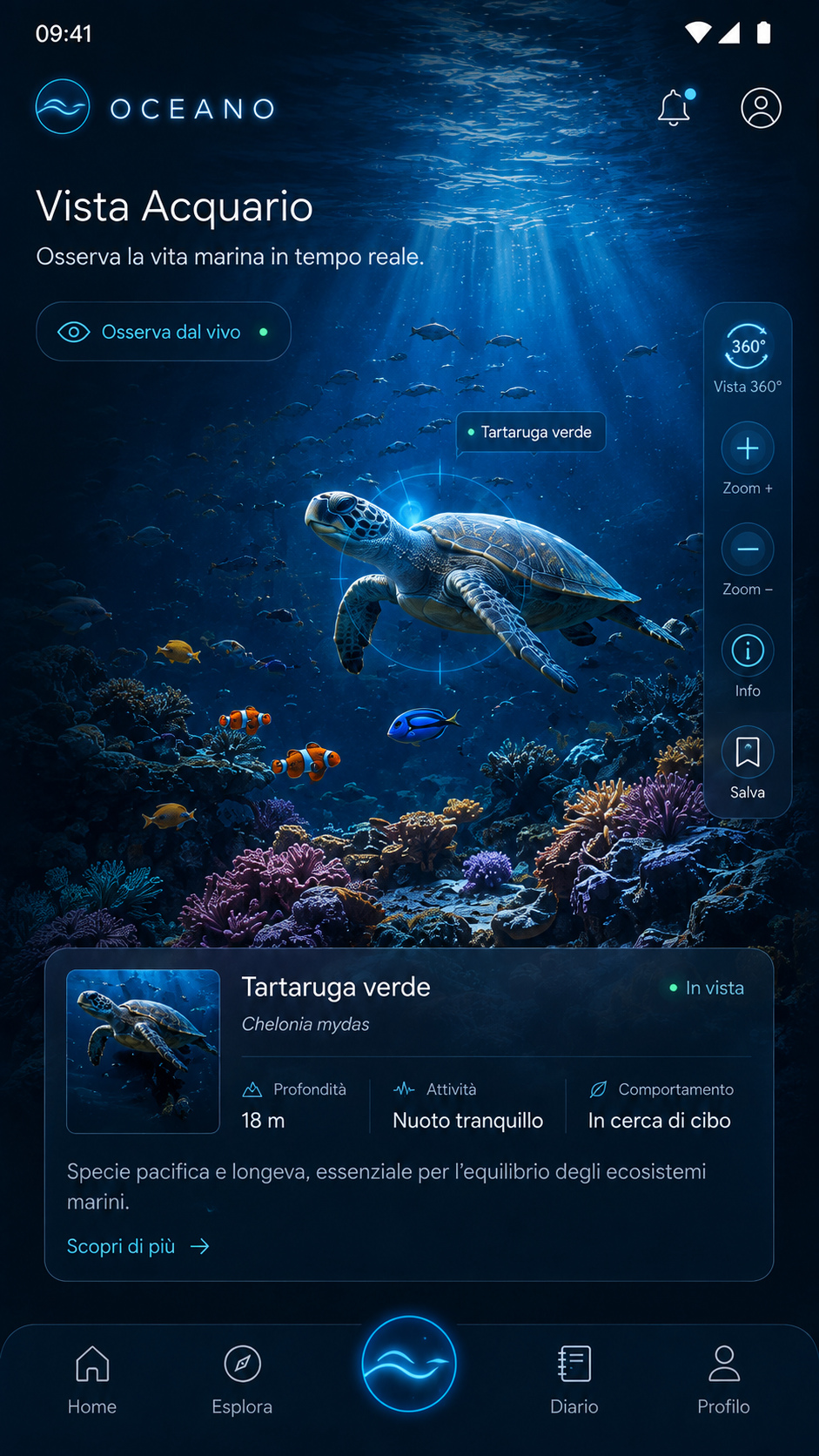 Vista acquario: osservazione in tempo reale